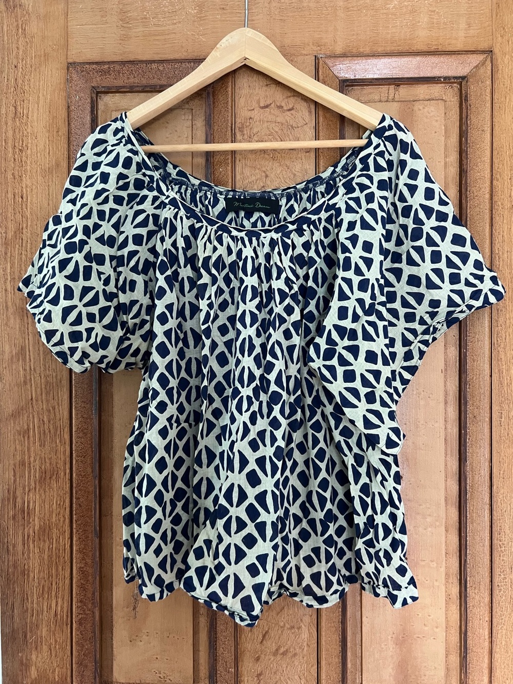 Martine's Dream - short sleeved lightweight cotton top - navy and light grey